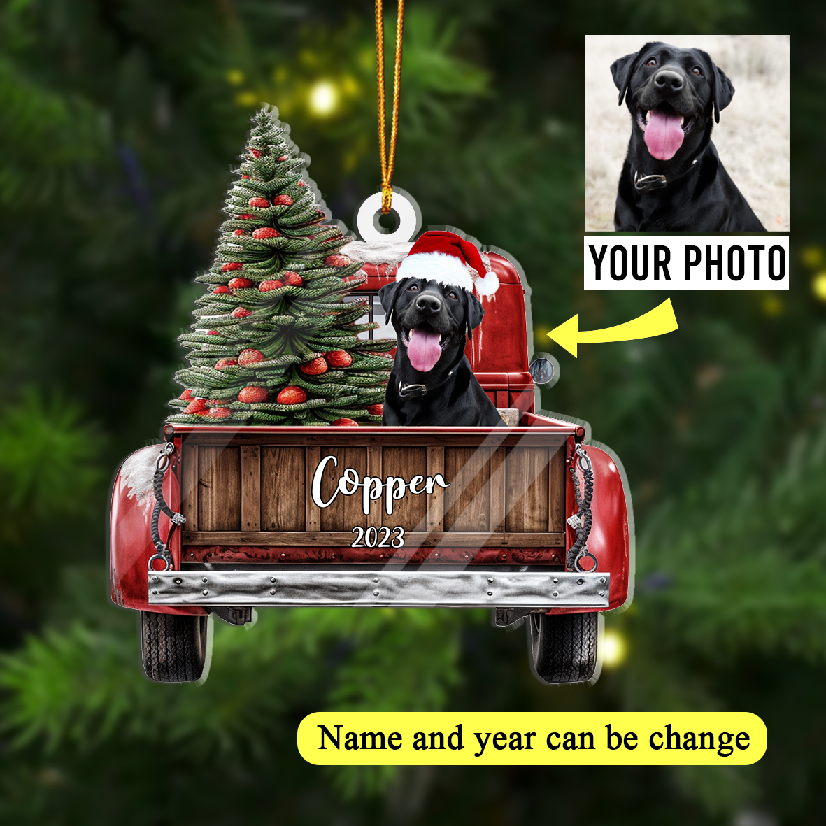 Dog Truck And Santa Christmas Ornaments With Customized Name And Photo Custom Shape Acrylic Ornaments New Year Gifts