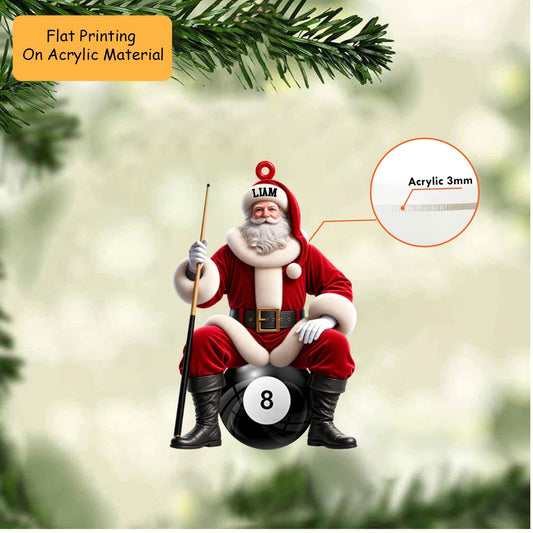 Personalized Billiards Christmas Ornament, Santa Sitting On Ball, Custom Ornament Christmas Gift, Keychain Bowling, Car Ornament Bowling