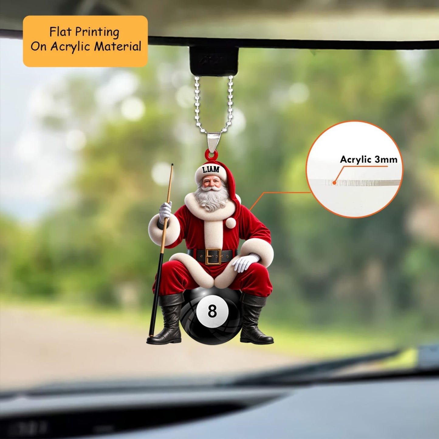 Personalized Billiards Christmas Ornament, Santa Sitting On Ball, Custom Ornament Christmas Gift, Keychain Bowling, Car Ornament Bowling