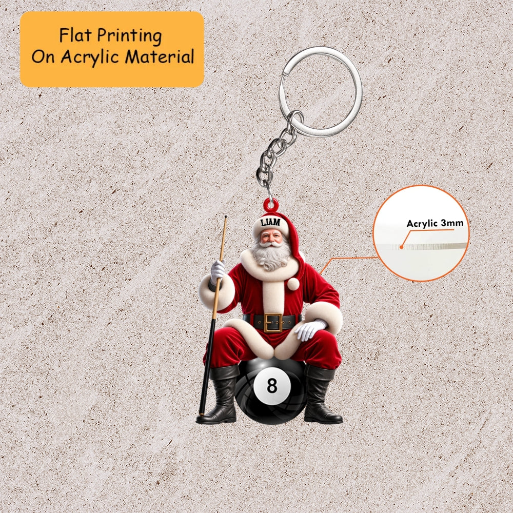 Personalized Billiards Christmas Ornament, Santa Sitting On Ball, Custom Ornament Christmas Gift, Keychain Bowling, Car Ornament Bowling