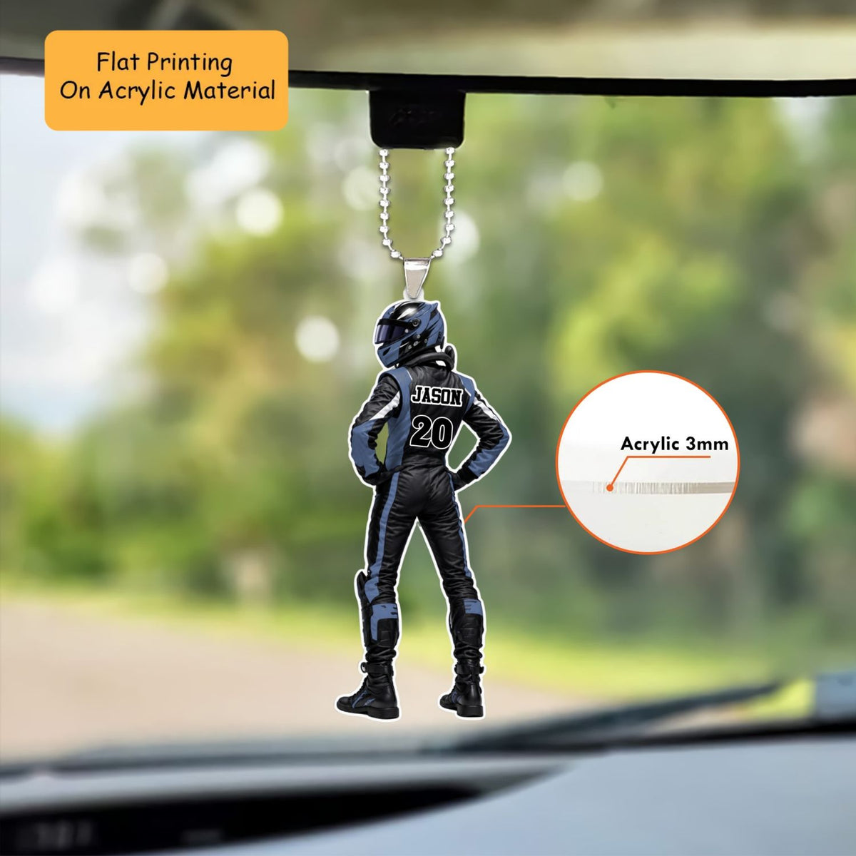 Personalized Racer Christmas Ornament, Racer Pose, Custom Ornament Christmas Gift, Keychain Racer, Car Ornament Racer