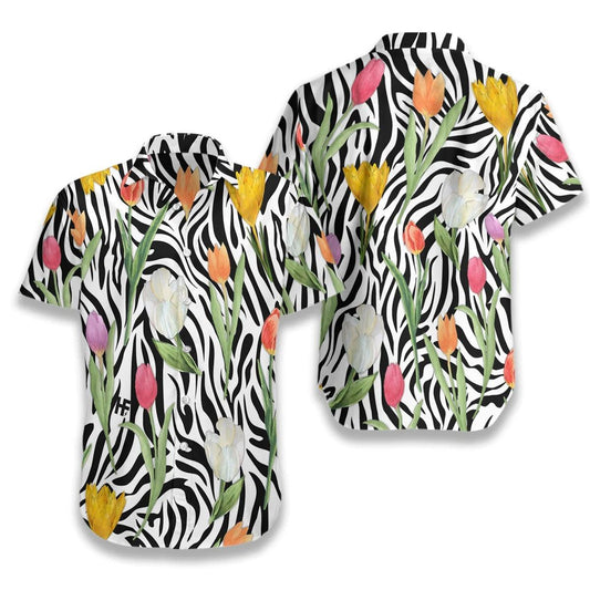 Tulip Aloha Hawaiian Shirt, Tulip Zebra Watercolor Painting Art Hawaiian Shirt, Colorful Summer Hawaiian Shirt - Gift For Men Women, Friends, Family - Amzanimalsgift