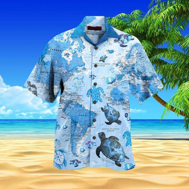 Turtle Aloha Hawaiian Shirt - Amazing Turtle Map Hawaiian Shirt, Blue Sea Turtle Hawaiian Shirt For Men & Women, Turtle Lover - Amzanimalsgift