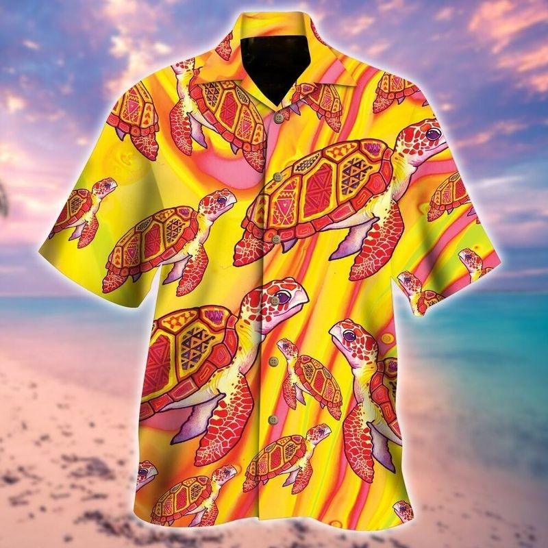 Turtle Aloha Hawaiian Shirt - Golden Turtle Summer Beach Hawaiian Shirt, Abstract Color Hawaiian Shirt For Men & Women, Turtle Lover - Amzanimalsgift