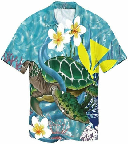 Turtle Aloha Hawaiian Shirt - Sea Turtle Bottom of the sea Hawaiian Shirt, Plumeria Flowers Hawaiian Shirt For Men & Women, Turtle Lover - Amzanimalsgift