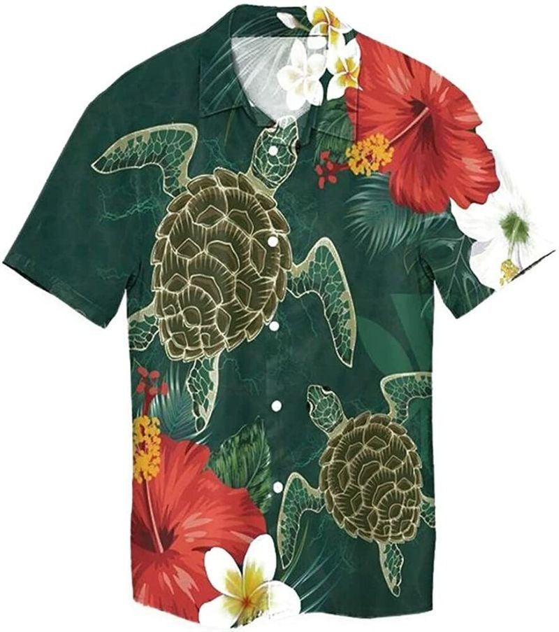 Turtle Aloha Hawaiian Shirt - Sea Turtle Pattern Hawaiian Shirt, Red Hibiscus Hawaiian Shirt For Men & Women, Turtle Lover - Amzanimalsgift