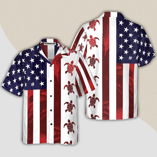 Turtle Flag American Hawaiian Shirt, Turtle Shirt For Men & Women - Perfect Gift For Turtle Lover, Friend, Family - Amzanimalsgift