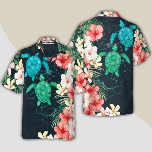 Turtle Hawaiian Shirt, Tropical Sea Turtle And Flower Hawaiian Shirt, Turtle Aloha Shirt For Men & Women - Gift For Turtle Lover, Friend, Family - Amzanimalsgift