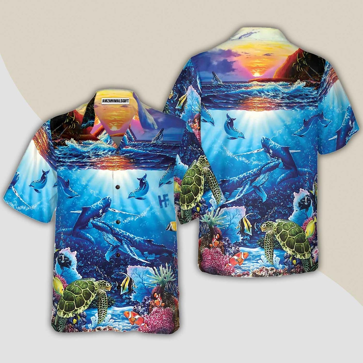 Turtle Hawaiian Shirt, Turtle Under The Sea Hawaiian Shirt, Turtle Shirt For Men & Women - Perfect Gift For Turtle Lover, Friend, Family - Amzanimalsgift