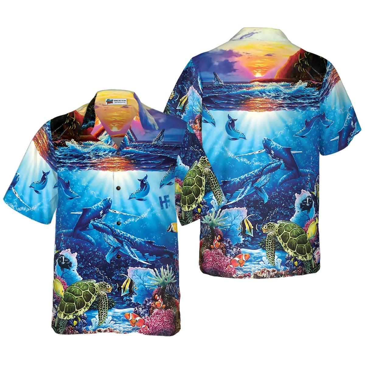 Turtle Hawaiian Shirt, Turtle Under The Sea Hawaiian Shirt, Turtle Shirt For Men & Women - Perfect Gift For Turtle Lover, Friend, Family - Amzanimalsgift