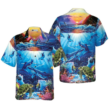 Turtle Hawaiian Shirt, Turtle Under The Sea Hawaiian Shirt, Turtle Shirt For Men & Women - Perfect Gift For Turtle Lover, Friend, Family - Amzanimalsgift