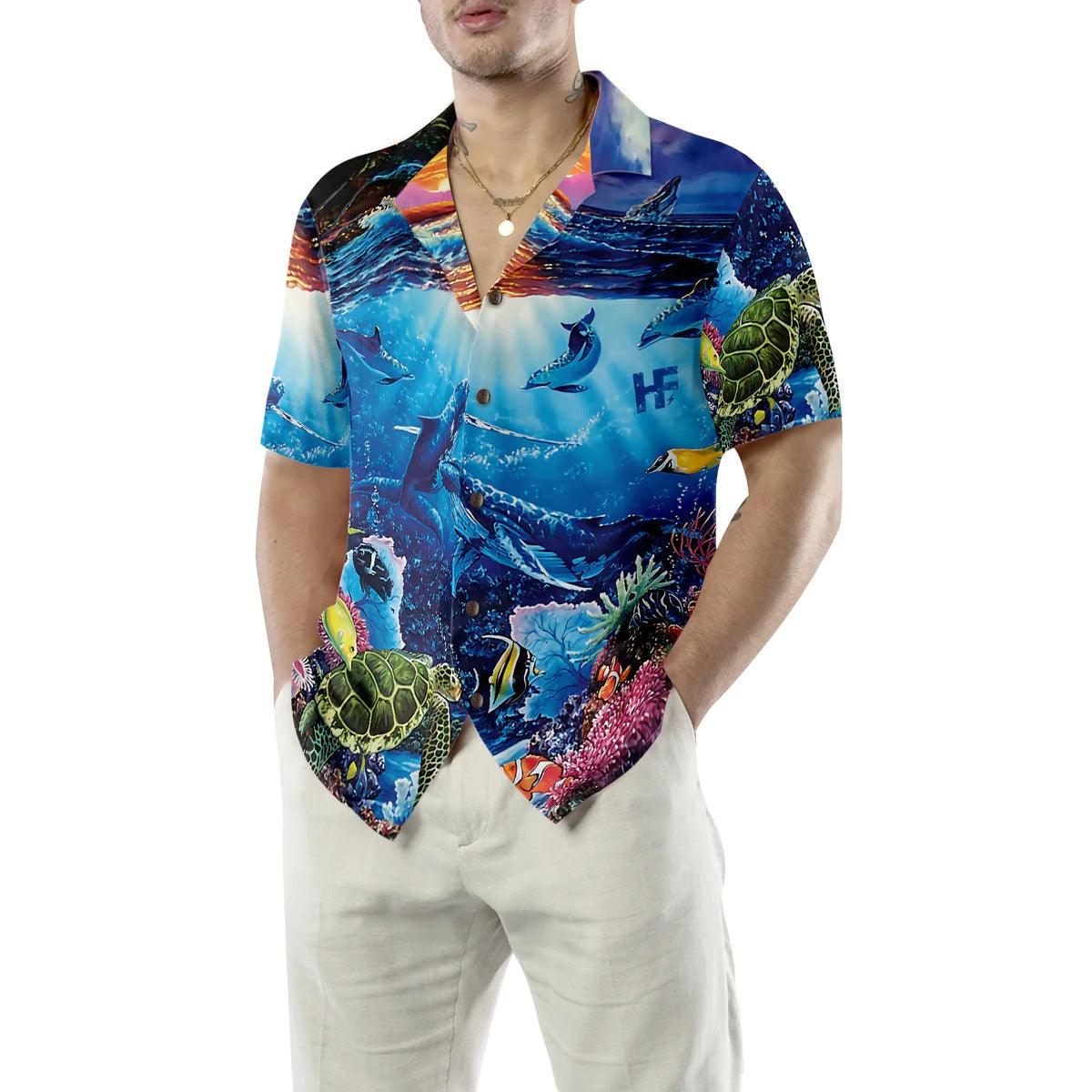 Turtle Hawaiian Shirt, Turtle Under The Sea Hawaiian Shirt, Turtle Shirt For Men & Women - Perfect Gift For Turtle Lover, Friend, Family - Amzanimalsgift