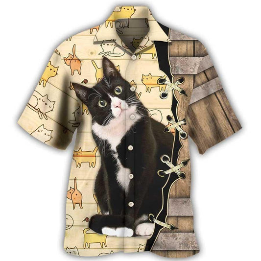Tuxedo Cat Bicolor Cat Aloha Hawaiian Shirt For Summer, Best Colorful Cool Cat Hawaiian Shirts Outfit For Men Women, Friend, Team, Cat Lover - Amzanimalsgift