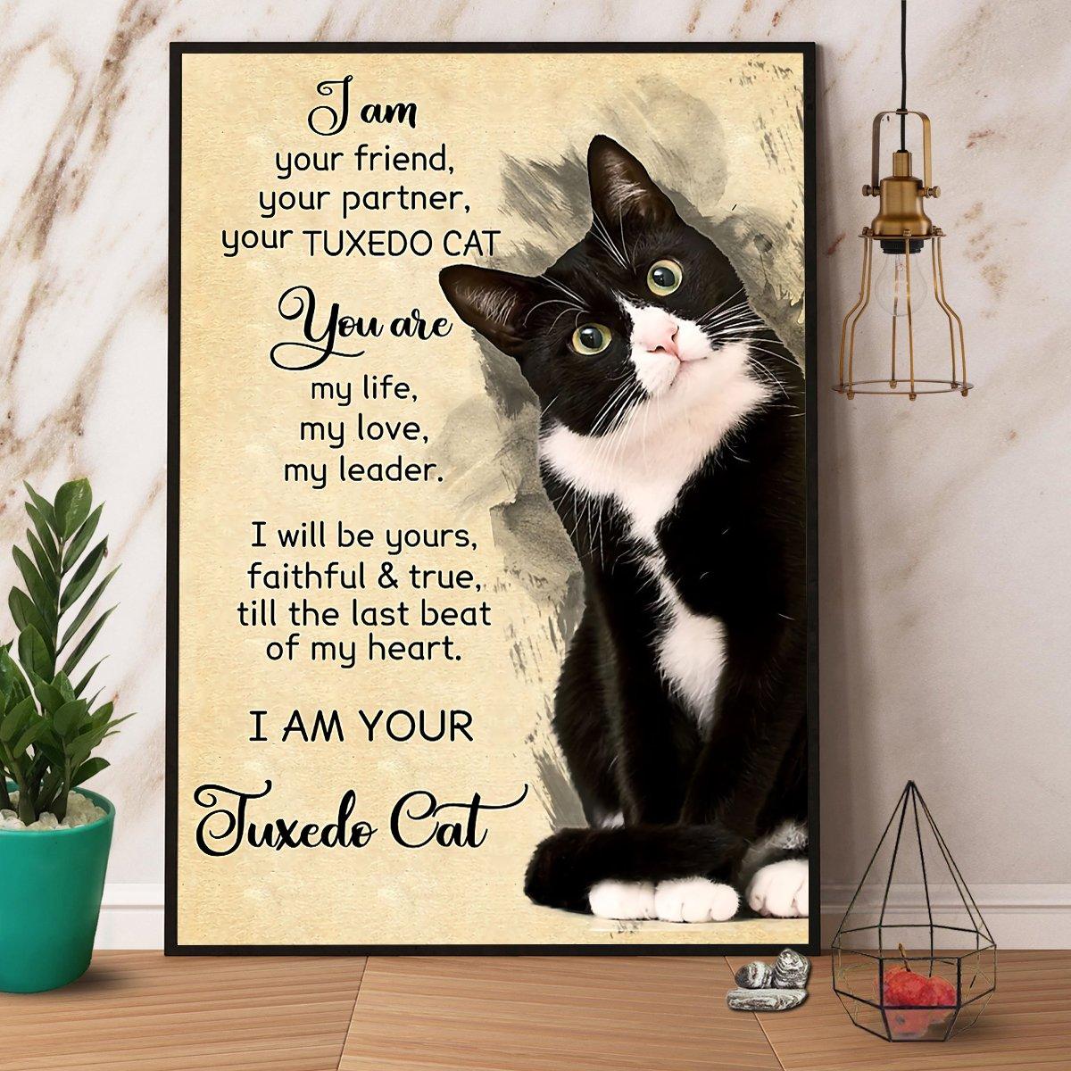 Tuxedo Cat Portrait Canvas - I Am Your Friend, Your Partner - Gift For Family, Friends, Lovers Cat Portrait Canvas Prints - Amzanimalsgift