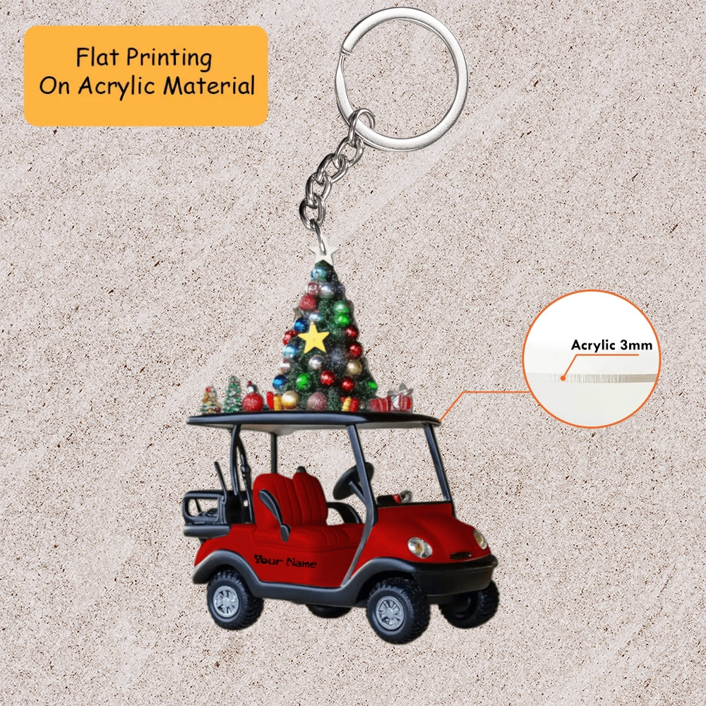 Personalized Golf Cart Acrylic Ornament, Golf Cart Keychain, Car Ornament, Christmas Ornament Gifts