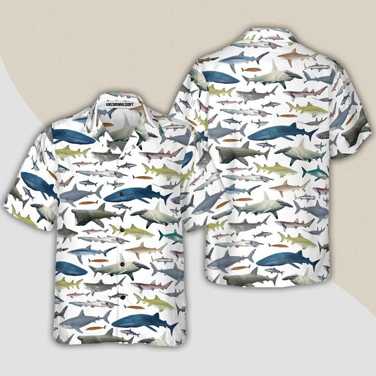 Type Of Shark Hawaiian Shirt, Tropical Summer Shark Aloha Shirt For Men - Perfect Gift For Shark Lovers, Husband, Boyfriend, Friend, Family - Amzanimalsgift