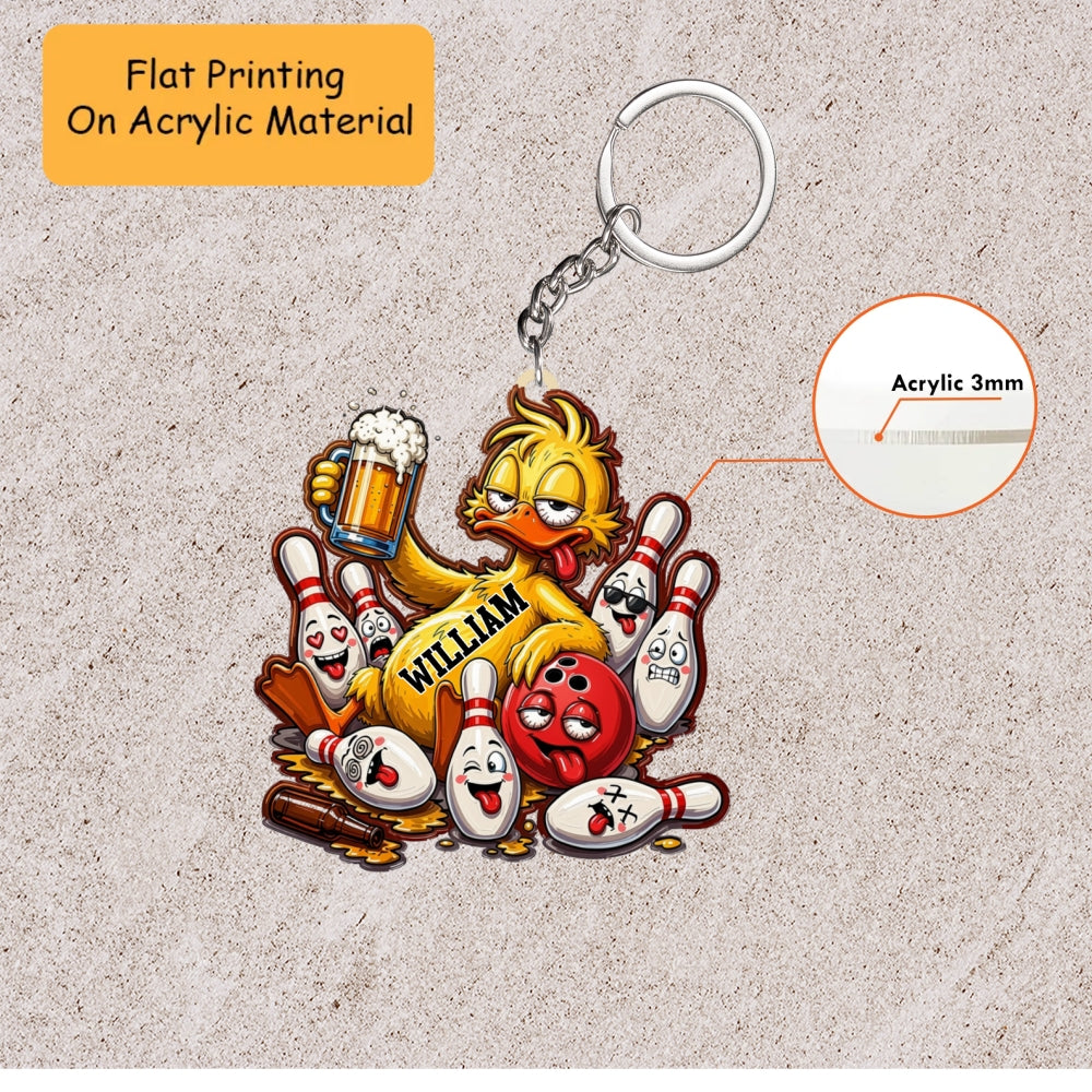 Personalized Bowling Christmas Ornament, Duckie Drunk Beer With Bowling, Custom Ornament Christmas Gift, Keychain Bowling, Car Ornament Bowling