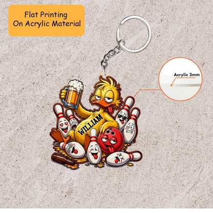 Personalized Bowling Christmas Ornament, Duckie Drunk Beer With Bowling, Custom Ornament Christmas Gift, Keychain Bowling, Car Ornament Bowling
