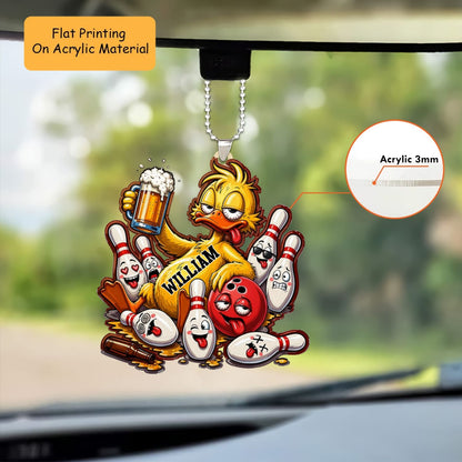 Personalized Bowling Christmas Ornament, Duckie Drunk Beer With Bowling, Custom Ornament Christmas Gift, Keychain Bowling, Car Ornament Bowling