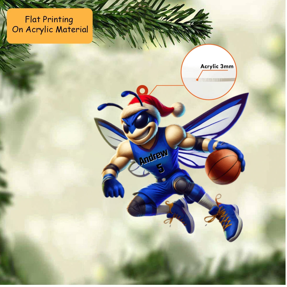 Personalized Basketball Christmas Ornament, Christmas Hornets Basketball, Custom Ornament Christmas Gift, Keychain Basketball, Car Ornament Basketball