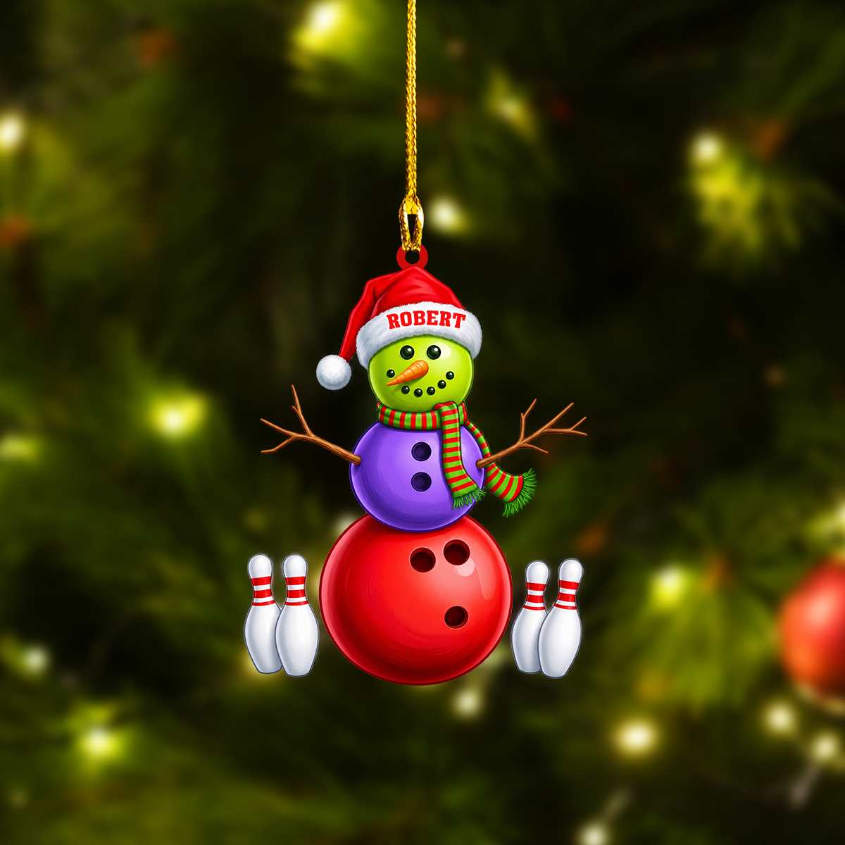 Personalized Bowling Christmas Ornament, Stacked Bowling Ball Snowman And Pins, Custom Ornament Christmas Gift, Keychain Bowling, Car Ornament Bowling