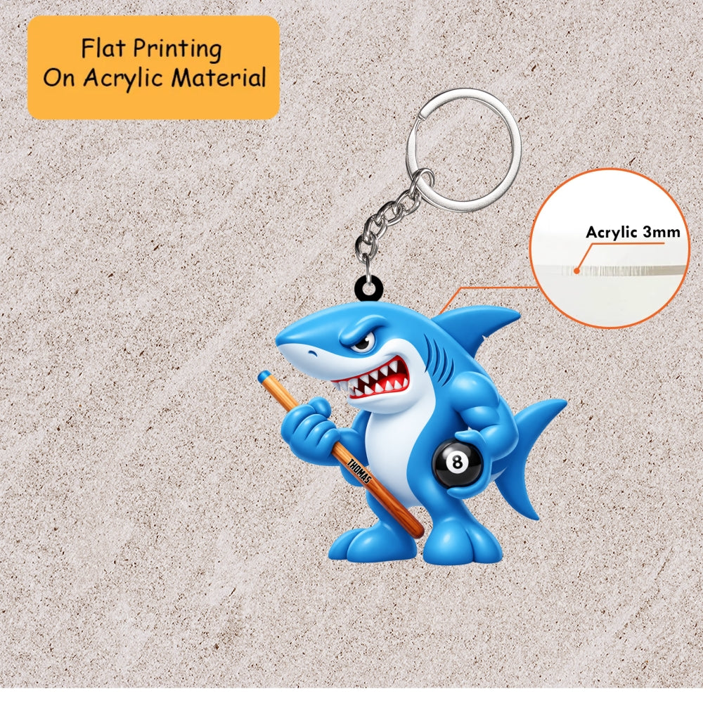 Personalized Pool Shark Christmas Ornament, Muscular Shark Holding Cue And 8 Ball, Custom Ornament Christmas Gift, Keychain Billiards, Car Ornament Billiards
