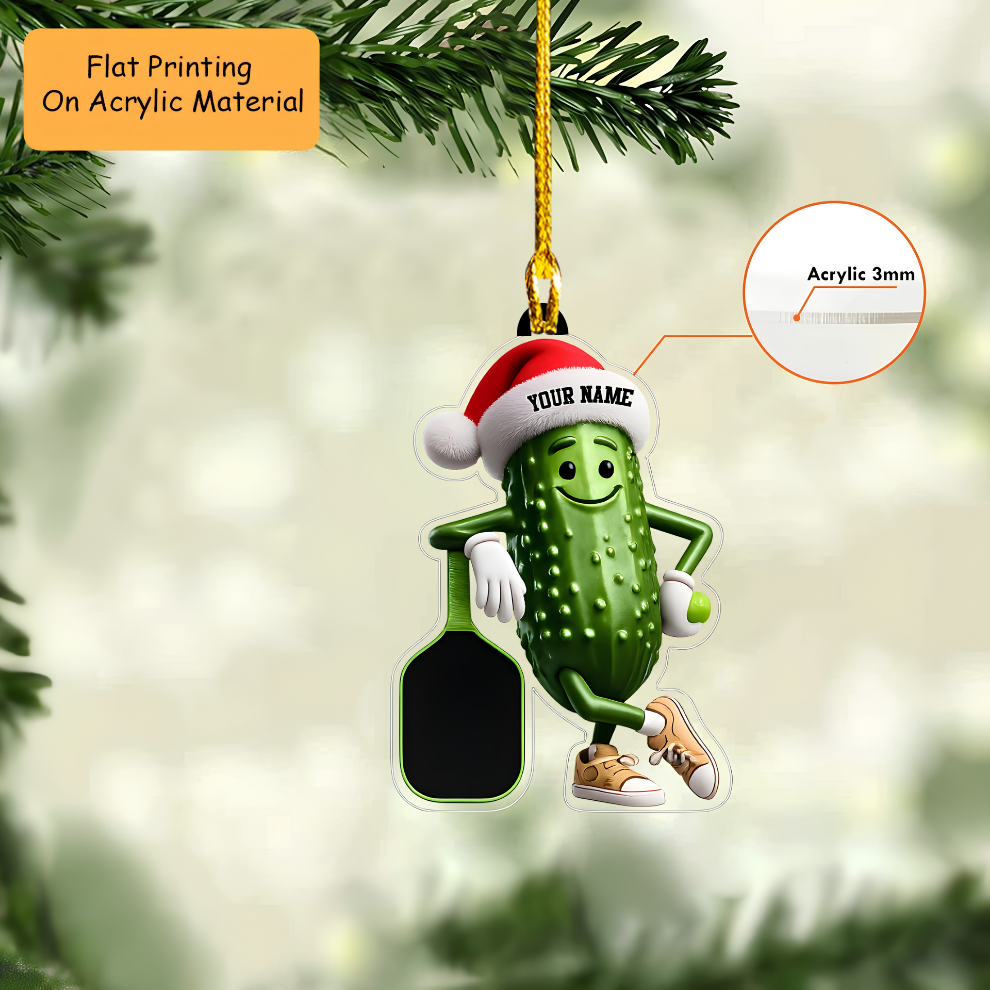 Personalized Pickleball Christmas Ornament, Funny Pickle Mascot With Paddle, Custom Ornament Christmas Gift, Keychain Pickleball, Car Ornament Pickleball