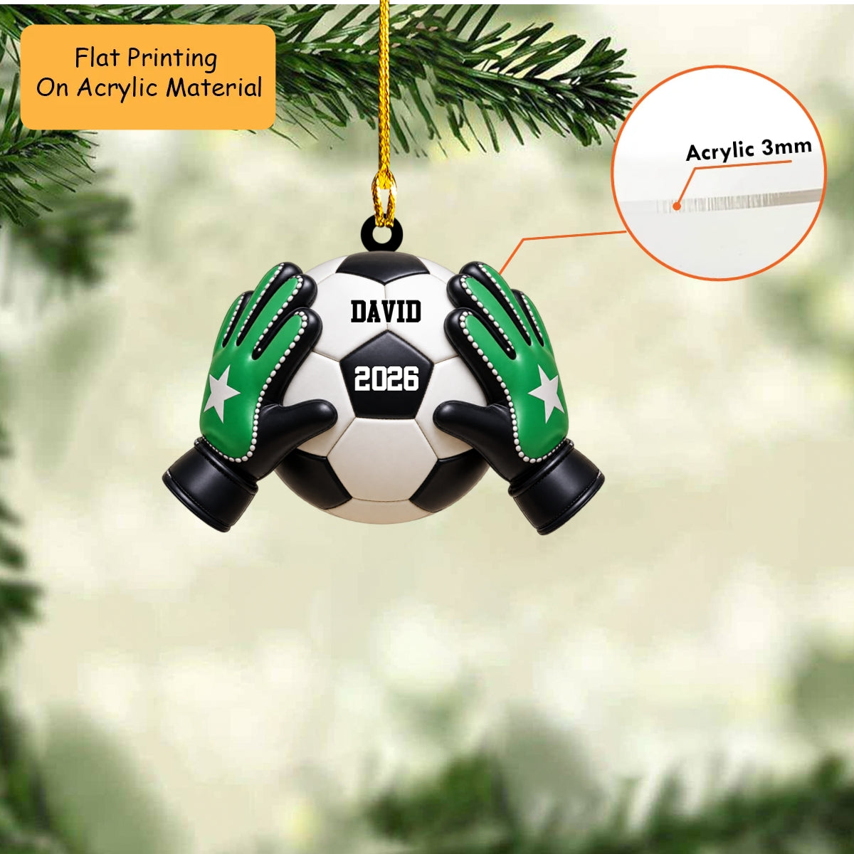 Personalized Soccer Goalie Christmas Ornament, Goalkeeper Gloves Catching Football, Custom Ornament Christmas Gift, Keychain Soccer, Car Ornament Soccer
