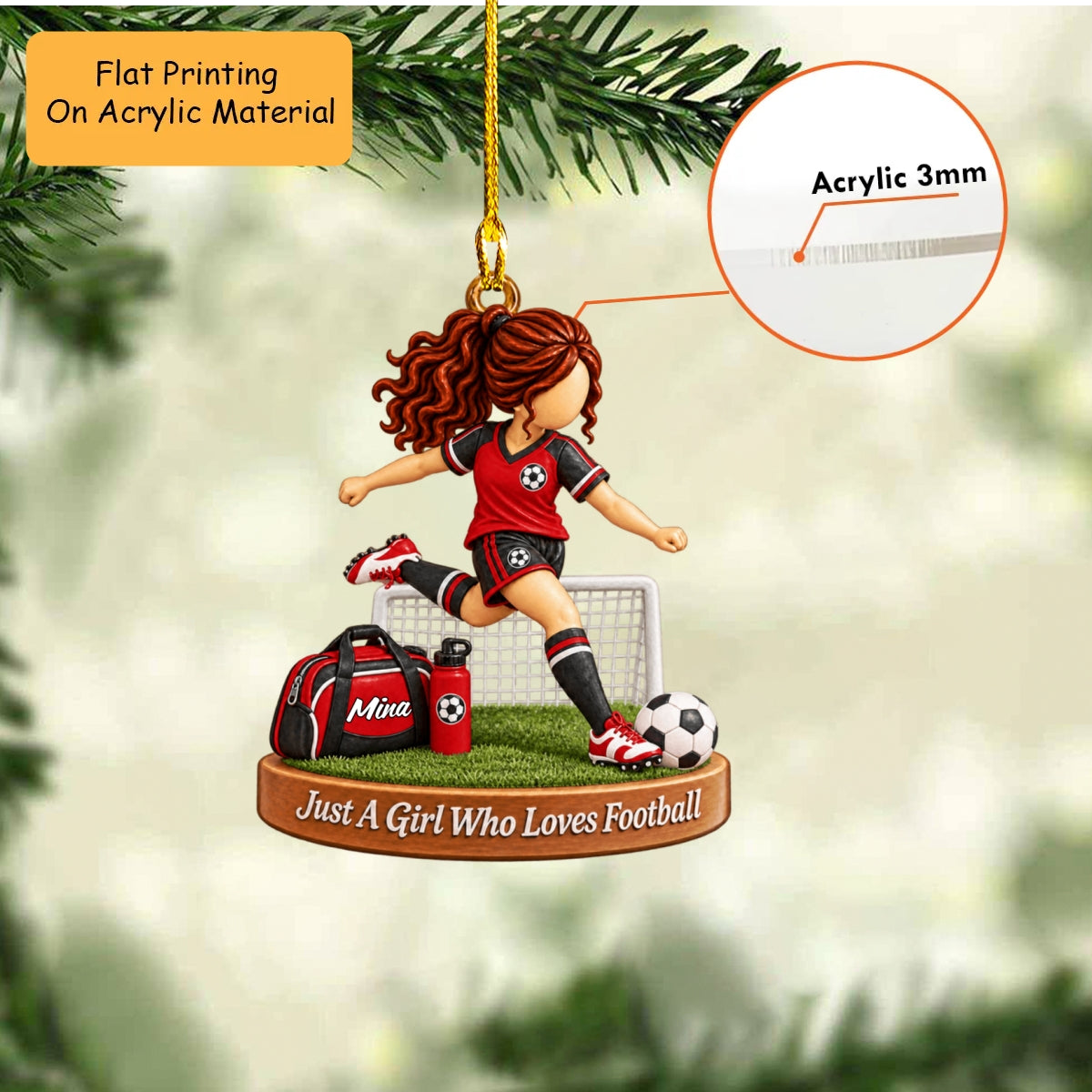 Personalized Soccer Girl Christmas Ornament, Goal Kicking Action With Net Setup, Custom Ornament Christmas Gift, Keychain Soccer , Car Ornament Soccer 