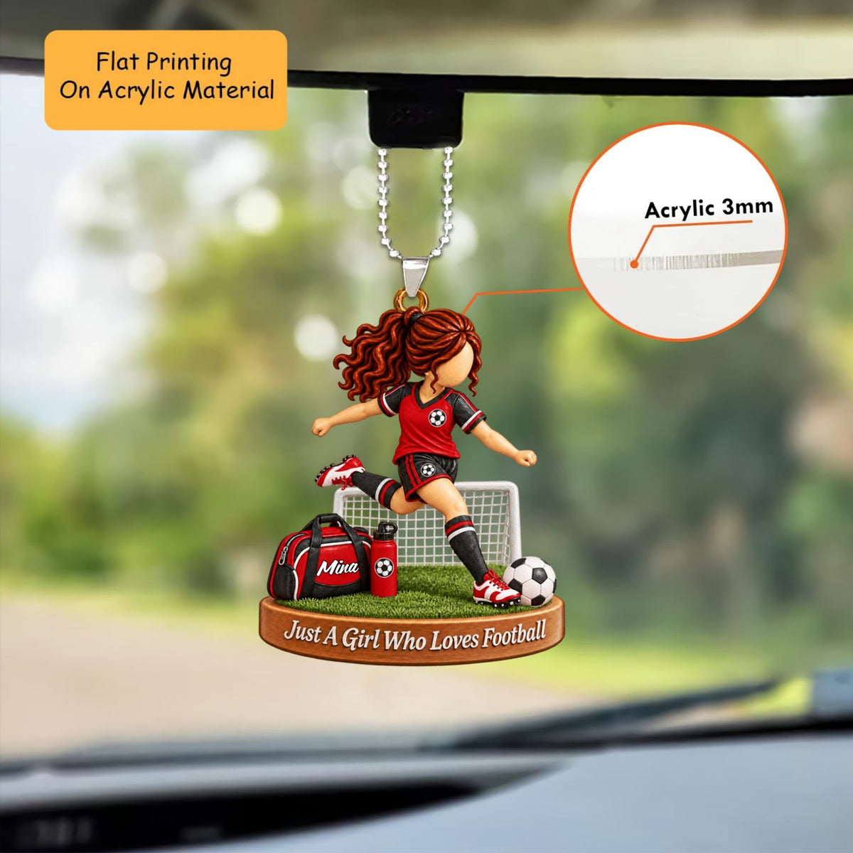Personalized Soccer Girl Christmas Ornament, Goal Kicking Action With Net Setup, Custom Ornament Christmas Gift, Keychain Soccer , Car Ornament Soccer 