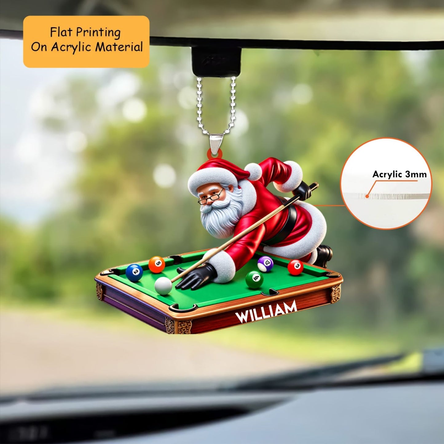 Personalized Christmas Billiard Ornament, Santa Plays Billiard Christmas, Custom Ornament Christmas Gift, Keychain Billiard Christmas, Car Ornament Billiard Christmas