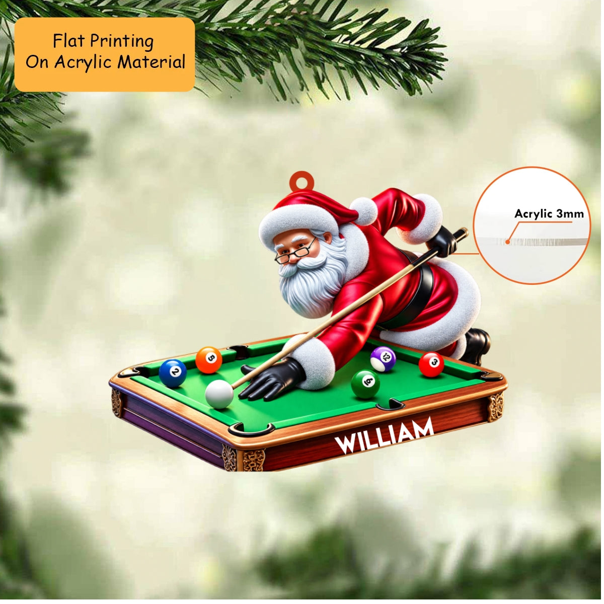 Personalized Christmas Billiard Ornament, Santa Plays Billiard Christmas, Custom Ornament Christmas Gift, Keychain Billiard Christmas, Car Ornament Billiard Christmas