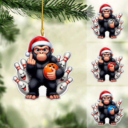 Personalized Bowling Christmas Ornament, Naughty Monkey With Bowling, Custom Ornament Christmas Gift, Keychain Bowling, Car Ornament Bowling