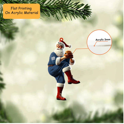 Personalized Baseball Christmas Ornament, Pitching Santa  Pinstripe, Custom Ornament Christmas Gift, Keychain Bowling, Car Ornament Bowling