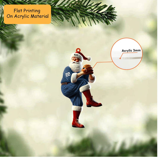 Personalized Baseball Christmas Ornament, Pitching Santa  Pinstripe, Custom Ornament Christmas Gift, Keychain Bowling, Car Ornament Bowling