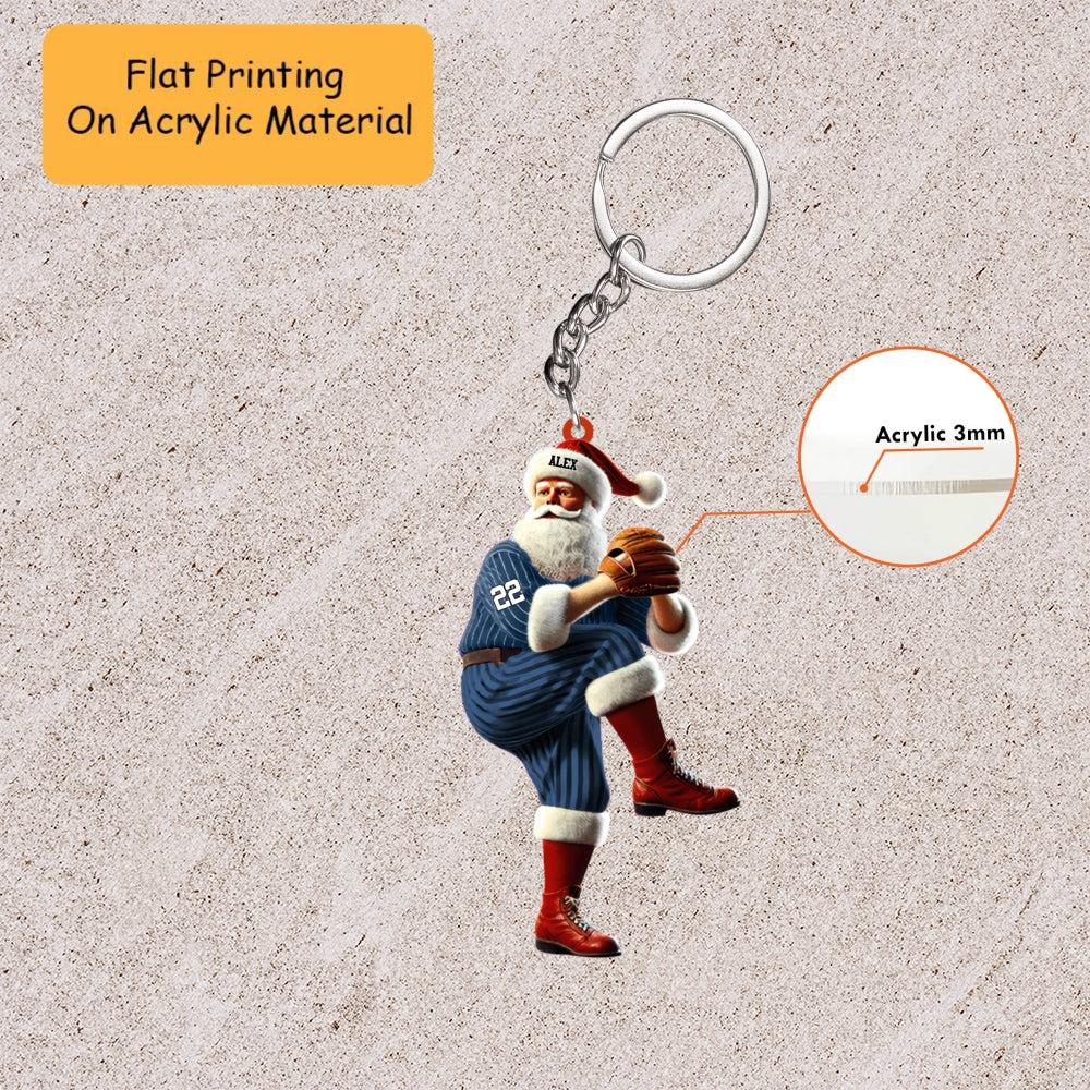 Personalized Baseball Christmas Ornament, Pitching Santa  Pinstripe, Custom Ornament Christmas Gift, Keychain Bowling, Car Ornament Bowling