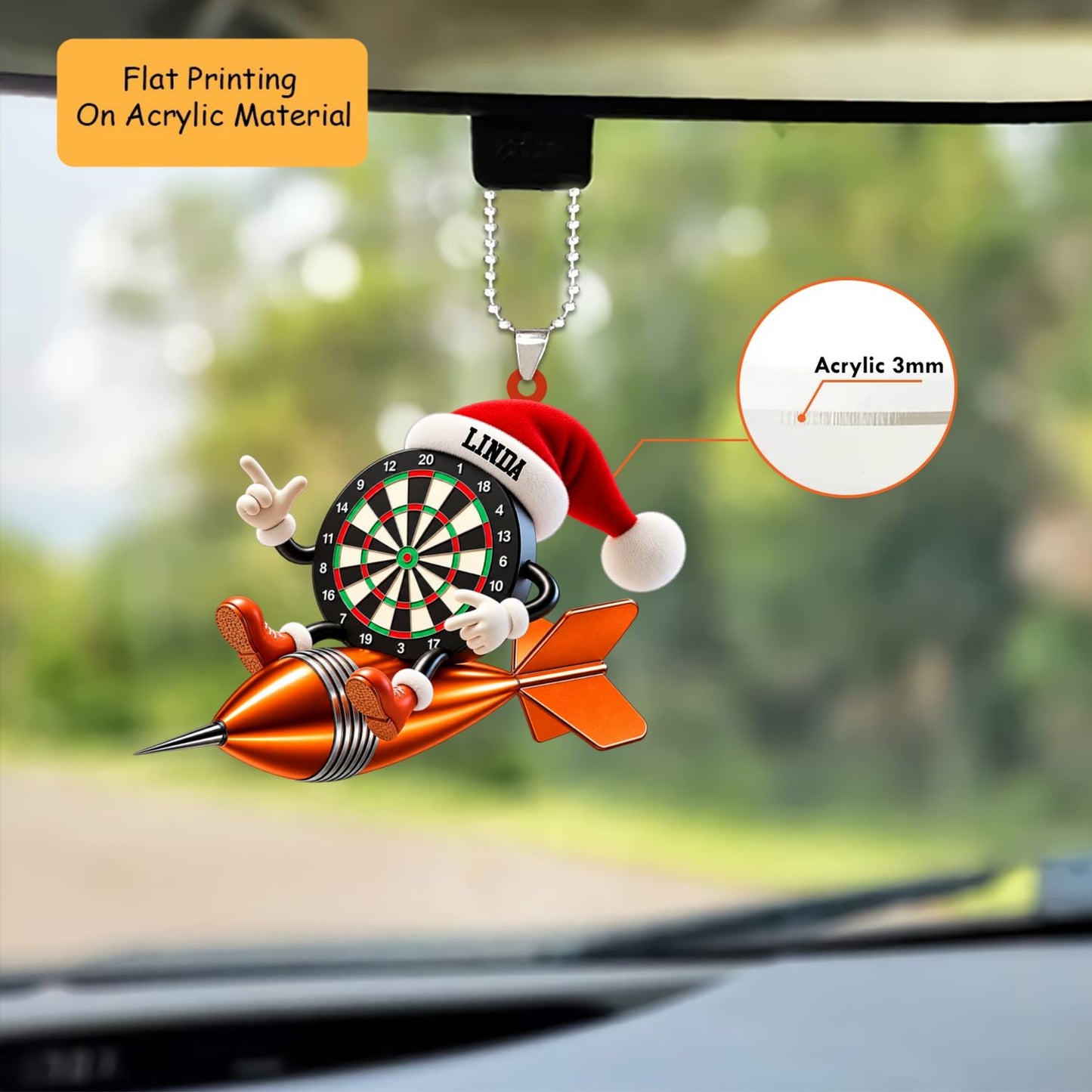 Personalized Darts Christmas Ornament, Dartboard Mascot Riding Giant Dart, Custom Ornament Christmas Gift, Keychain Bowling, Car Ornament Bowling