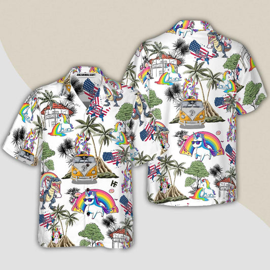 Unicorn Hawaiian Shirt, Unicorn American Flag Palm Tree Hawaiian Shirt, Colorful Summer Aloha Shirts For Men Women, Gift For Husband, Wife, Friend - Amzanimalsgift