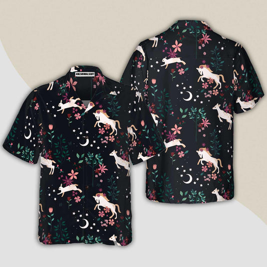 Unicorn Hawaiian Shirt, Unicorn Forest Of The Magic Black Hawaiian Shirt, Colorful Summer Aloha Shirts For Men Women, Gift For Husband, Wife, Friend - Amzanimalsgift