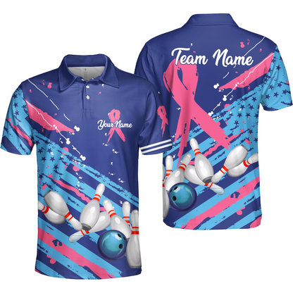 Custom Breast cancer awareness Bowling Team Jerseys Polo Shirts, Bowling uniforms, Breast cancer Bowling Personalized Name And Team Name