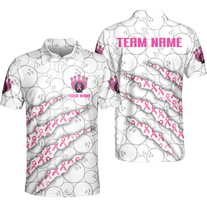 Customized Bowling Jersey, Pink Ribbon and Bowling , Uniform Bowling - Personalized Name And Team Name