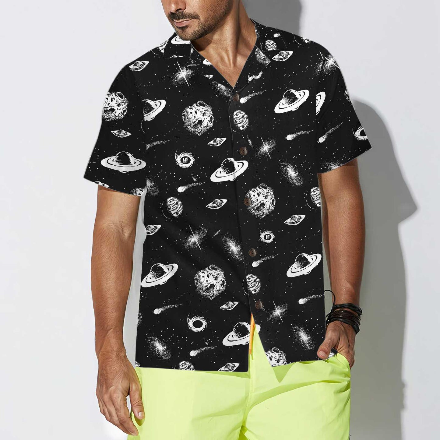 Universe Seamless Pattern Aloha Hawaiian Shirt For Summer, Space Themed, Planet Button Up Hawaiian Shirt For Men Women Adults, Gift For Friend, Family - Amzanimalsgift