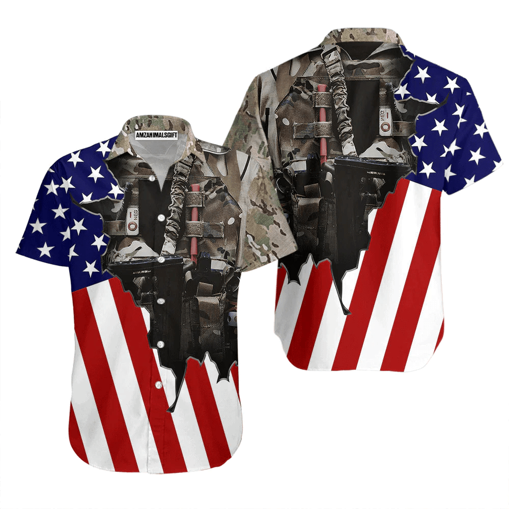 Us Army Uniform American Flag Patriotic Black Aloha Hawaiian Shirts For Men Women, 4th Of July Gift For Summer, Friend, Family, Independence Day - Amzanimalsgift