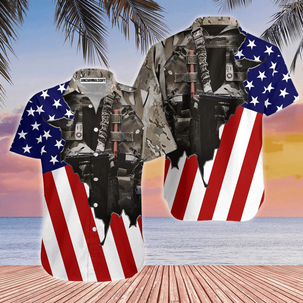Us Army Uniform American Flag Patriotic Black Aloha Hawaiian Shirts For Men Women, 4th Of July Gift For Summer, Friend, Family, Independence Day - Amzanimalsgift