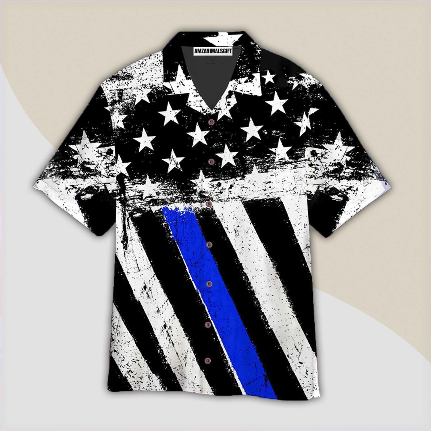 USA Blue And Black White American Flag Aloha Hawaiian Shirts For Men Women, 4th Of July Gift For Summer, Friend, Family, Independence Day - Amzanimalsgift