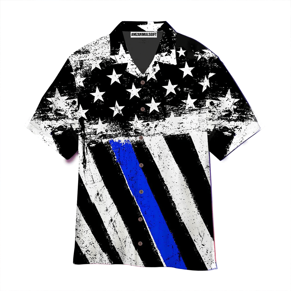 USA Blue And Black White American Flag Aloha Hawaiian Shirts For Men Women, 4th Of July Gift For Summer, Friend, Family, Independence Day - Amzanimalsgift
