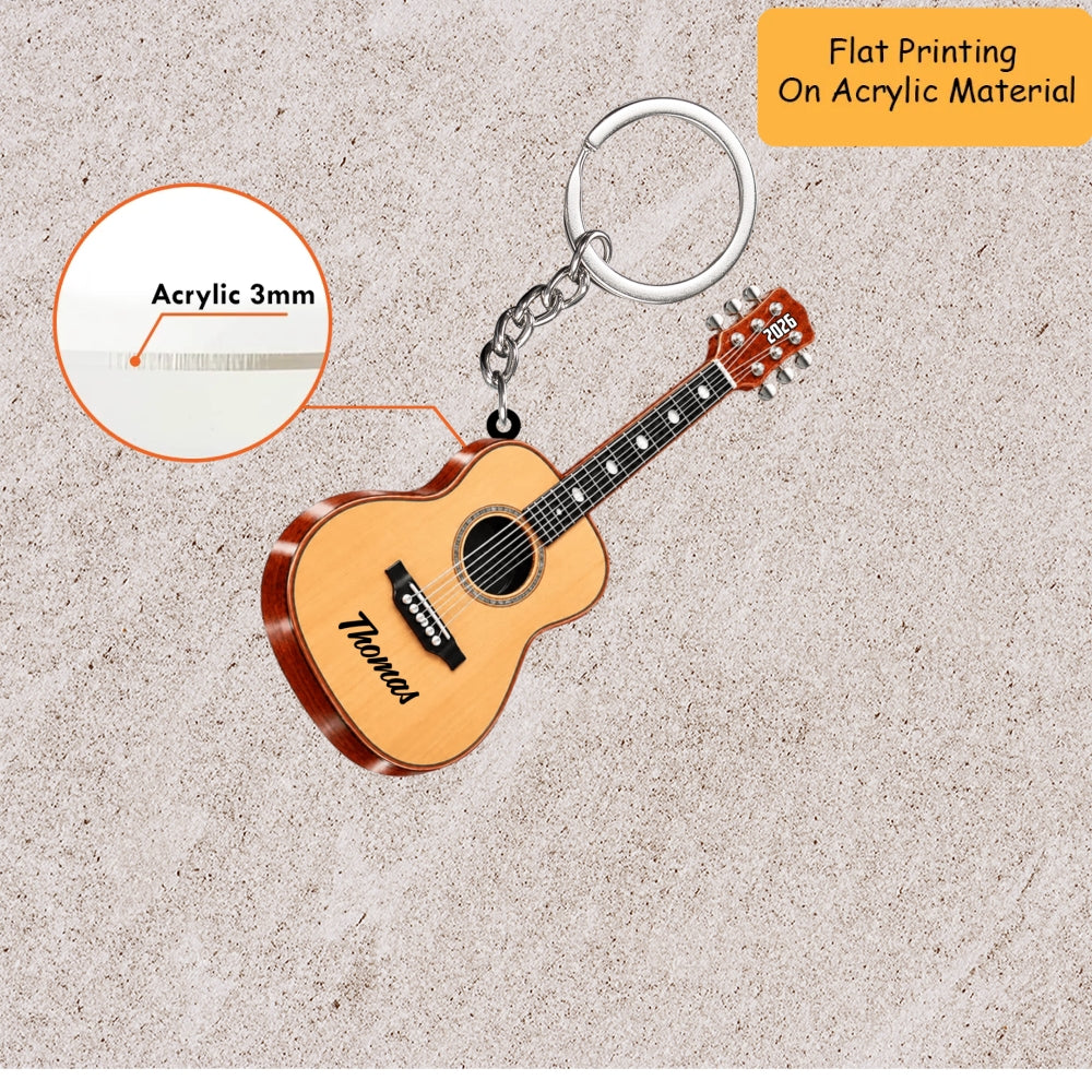 Personalized Acoustic Guitar Christmas Ornament, Classic And Sparkle Guitar Custom Name, Custom Ornament Christmas Gift, Keychain Christmas, Car Christmas Ornament 