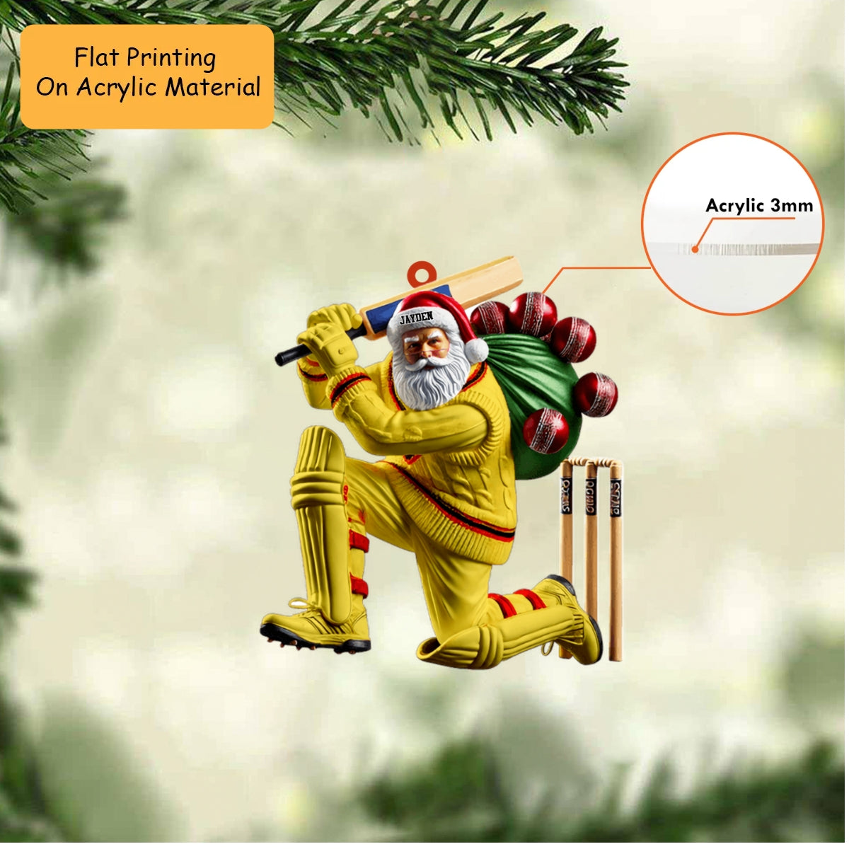 Personalized Cricket Christmas Ornament, Batting Santa  Uniform, Custom Ornament Christmas Gift, Keychain Bowling, Car Ornament Bowling