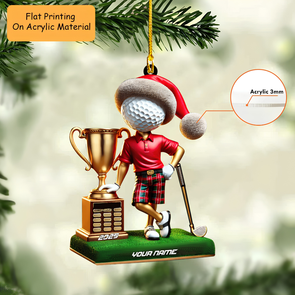 Personalized Golf Champion Acrylic Ornament, Golf Christmas Keychain, Car Ornament, Christmas Ornament Gifts