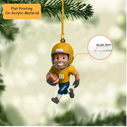 Personalized Youth Football Christmas Ornament, Cute Boy Running Helmet, Custom Ornament Christmas Gift, Keychain Football, Car Ornament Football
